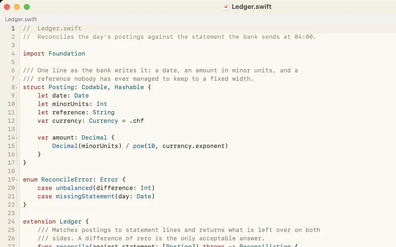 The Paper theme: warm off-white page, dark red keywords, green strings, teal types.